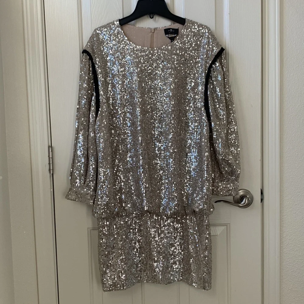 NWT 7 For all Mankind by Revolve Sequin Dress In silver & black contrast Medium - Picture 13 of 14